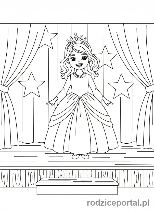 Kolorowanka Teatr Dziecięcy - Dziewczynka Ksiezniczka na scenie