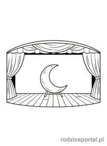 Kolorowanka Teatr Dziecięcy - Scena z kurtyna i rekwizytami