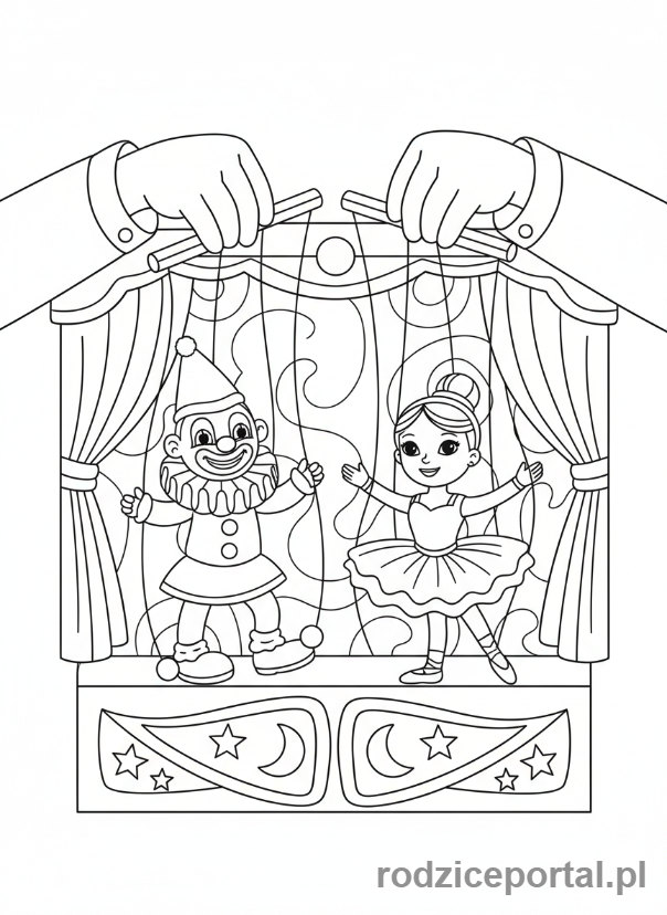 Kolorowanka Teatr - Lalkarz z kukiełkami