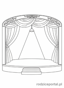 Kolorowanka Teatr - Pusta scena z kurtynami