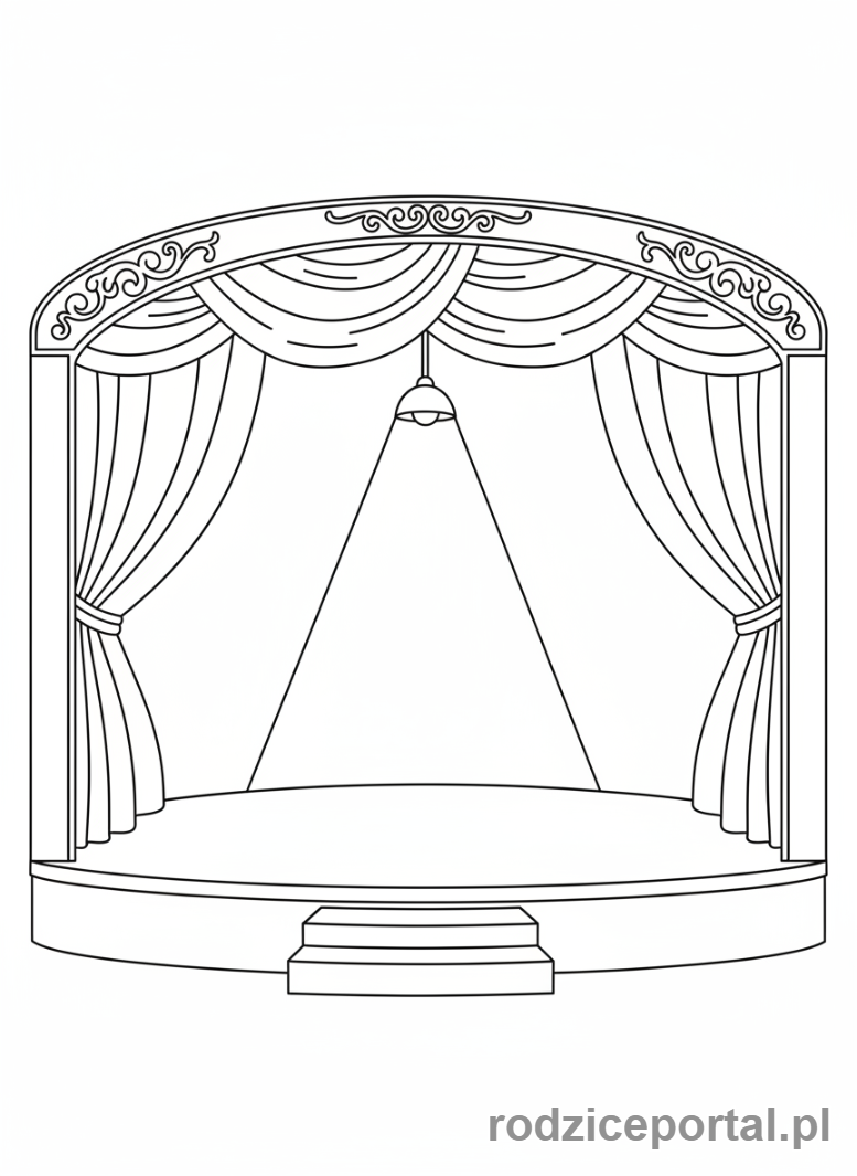 Kolorowanka Teatr - Pusta scena z kurtynami
