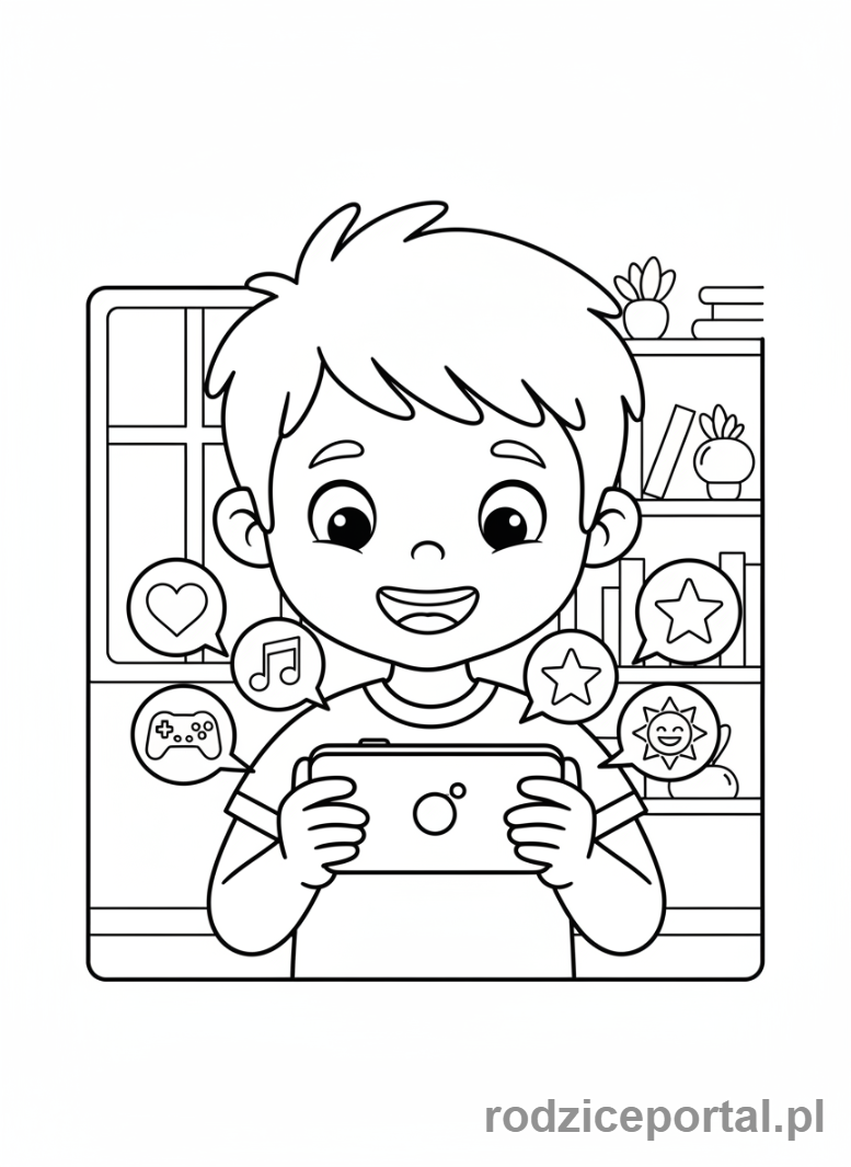 Kolorowanka Technologia - Dziecko ze smartfonem