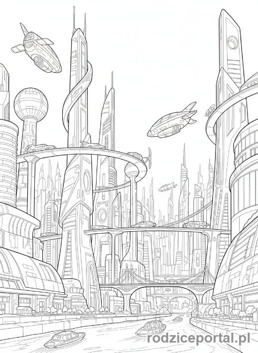 Kolorowanka Technologia - Futurystyczne miasto