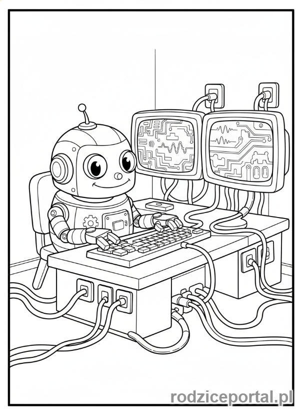 Kolorowanka Technologia - Robot przy biurku