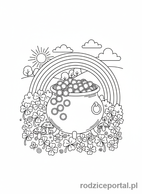 Kolorowanka Tęcza - Garnek złota na końcu tęczy
