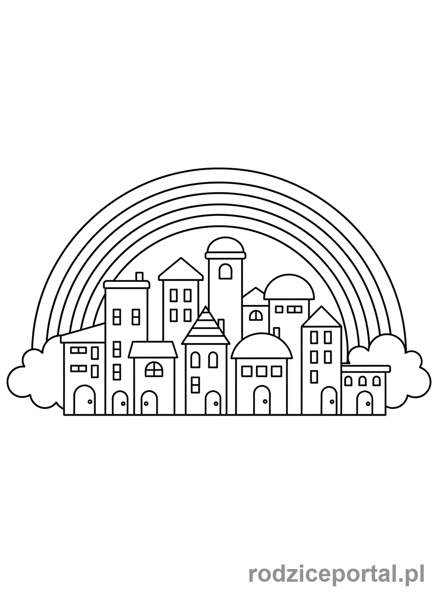Kolorowanka Tęcza - Tęcza nad miastem