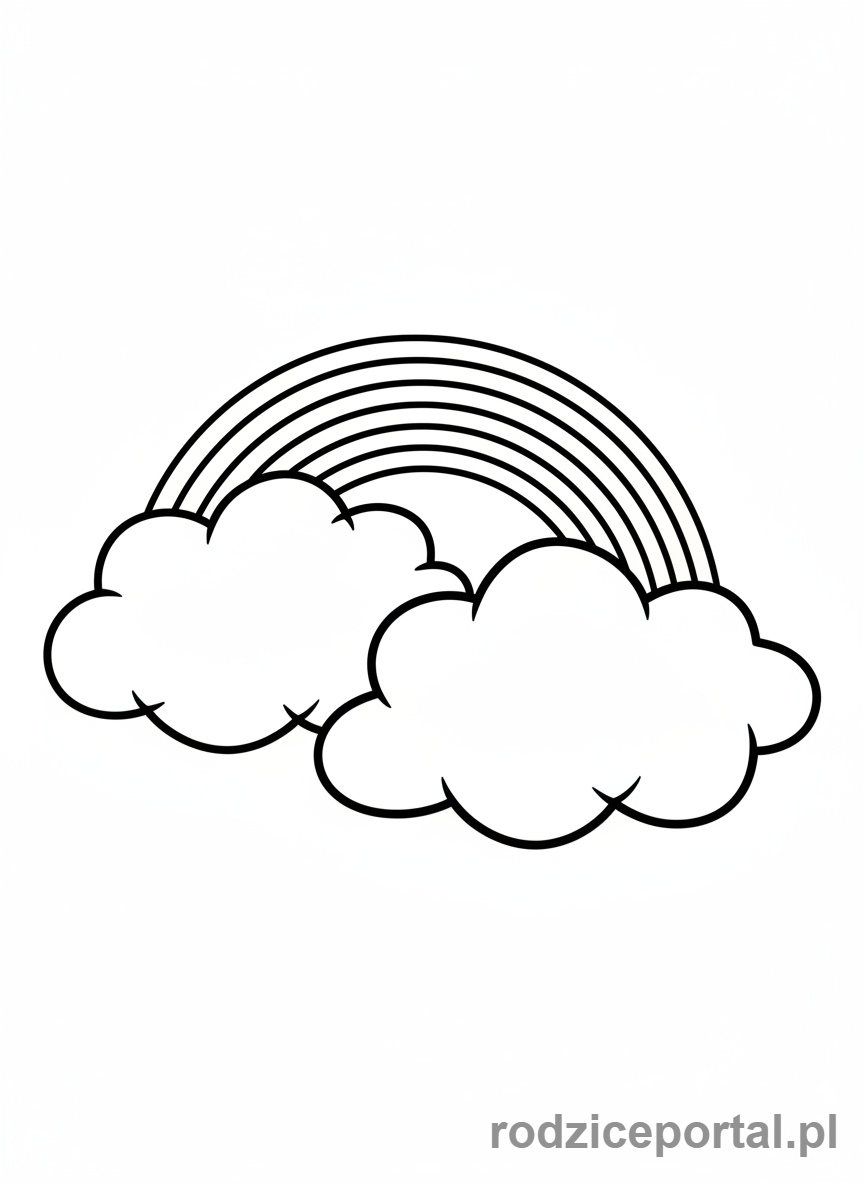 Kolorowanka Tęcza - Tęcza z puchatymi chmurami
