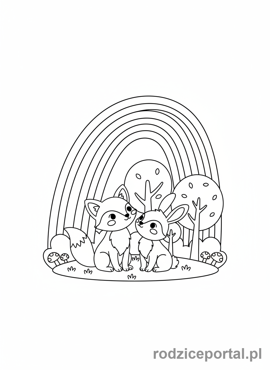 Kolorowanka Tęcza - Zwierzęta patrzące na tęczę