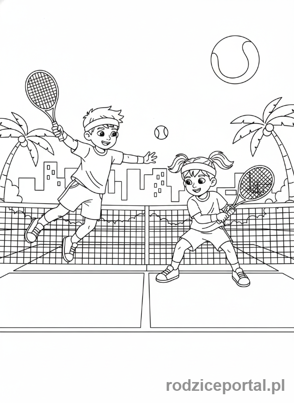 Kolorowanka Tenis - Dwa dzieci debel