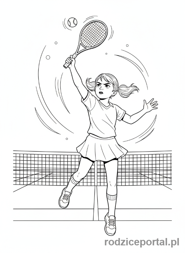 Kolorowanka Tenis - Dziewczynka serwuje