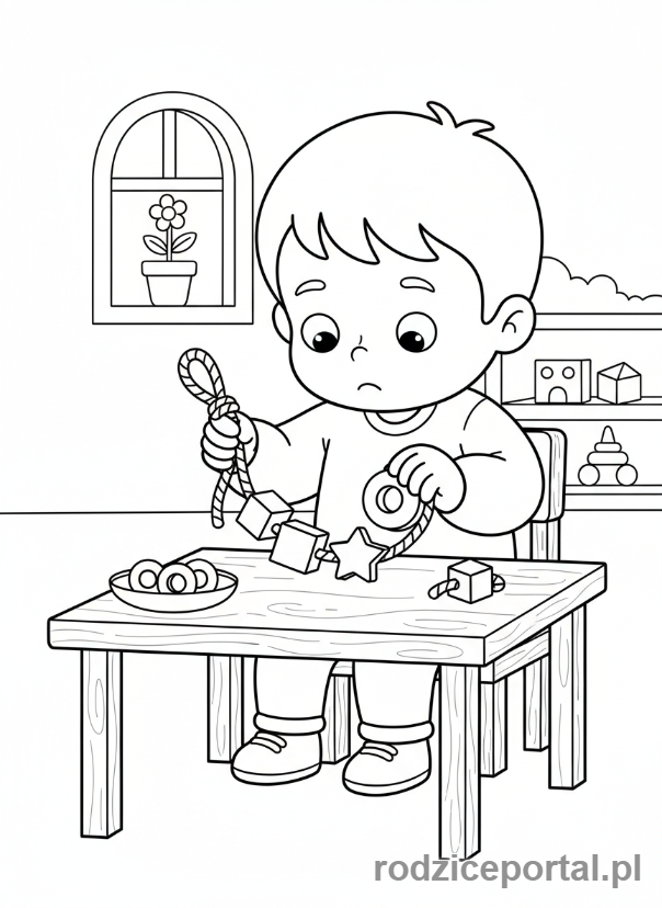 Kolorowanka Terapia Ręki - Dziecko nawlekające koraliki