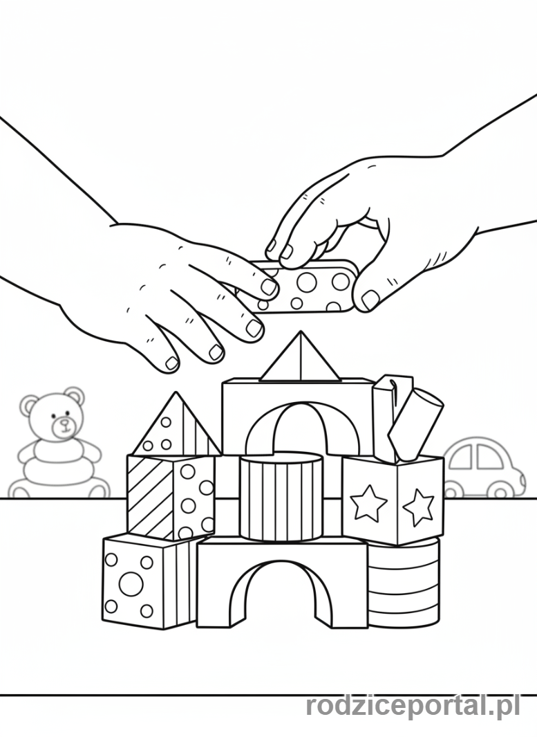 Kolorowanka Terapia Ręki - Ręce budujące z klocków