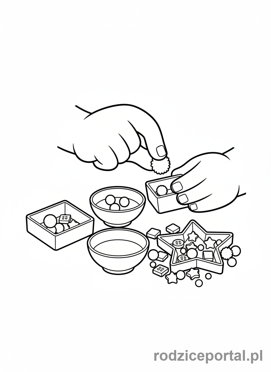 Kolorowanka Terapia Ręki - Ręce segregujące przedmioty