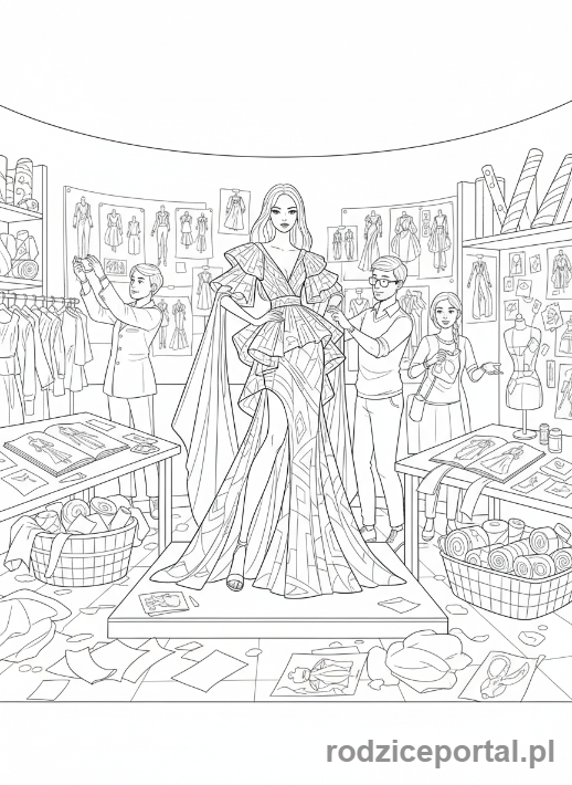 Kolorowanka Top Model - Modelka w pracowni projektanta
