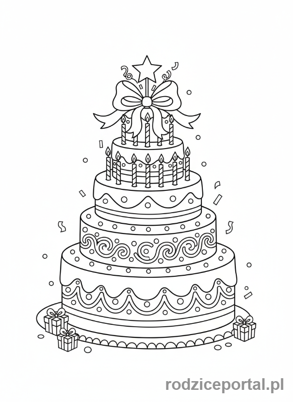 Kolorowanka Tort - Duży tort ze świeczkami
