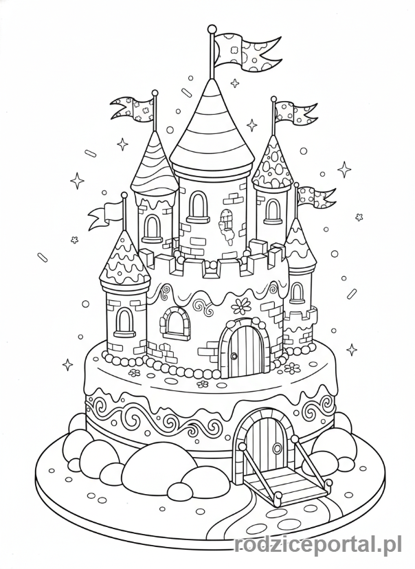 Kolorowanka Tort - Fantazyjny tort z zamkiem