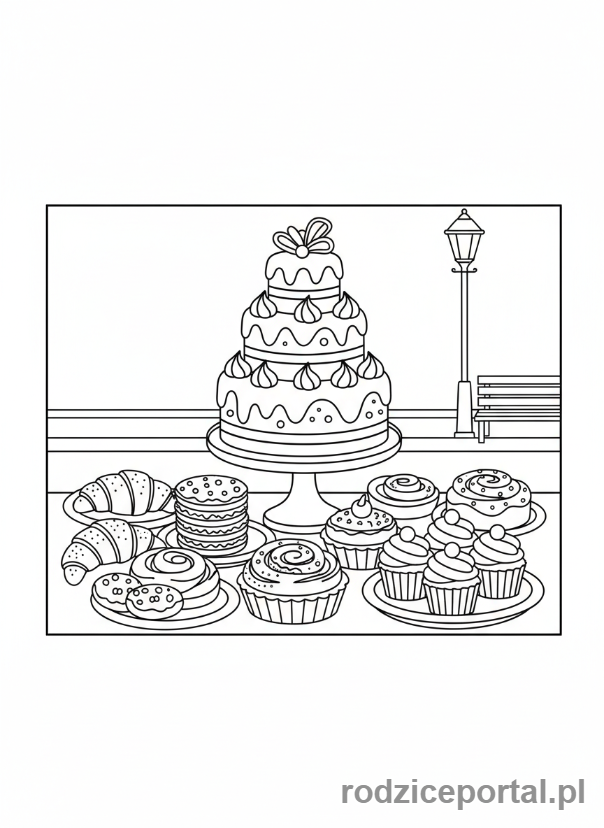 Kolorowanka Tort - Tort w witrynie cukierni