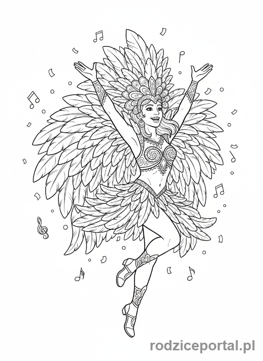 Kolorowanka Tradycje Świata - Tancerka karnawałowa z Brazylii