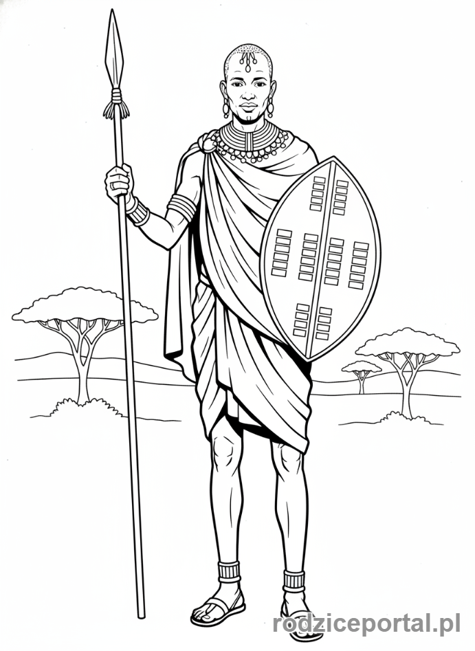 Kolorowanka Tradycje Świata - Wojownik Maasai