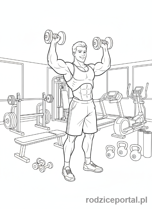 Kolorowanka Trener - Trener na siłowni z hantlami