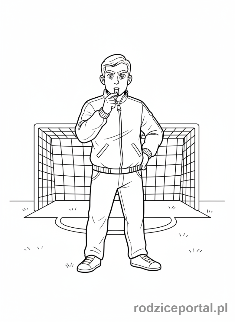 Kolorowanka Trener - Trener piłki nożnej z gwizdkiem