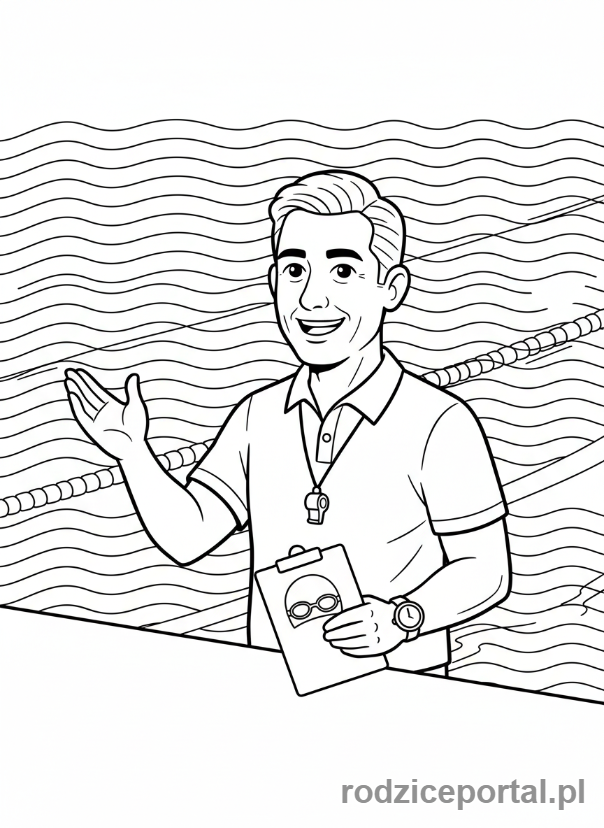 Kolorowanka Trener - Trener pływania przy basenie