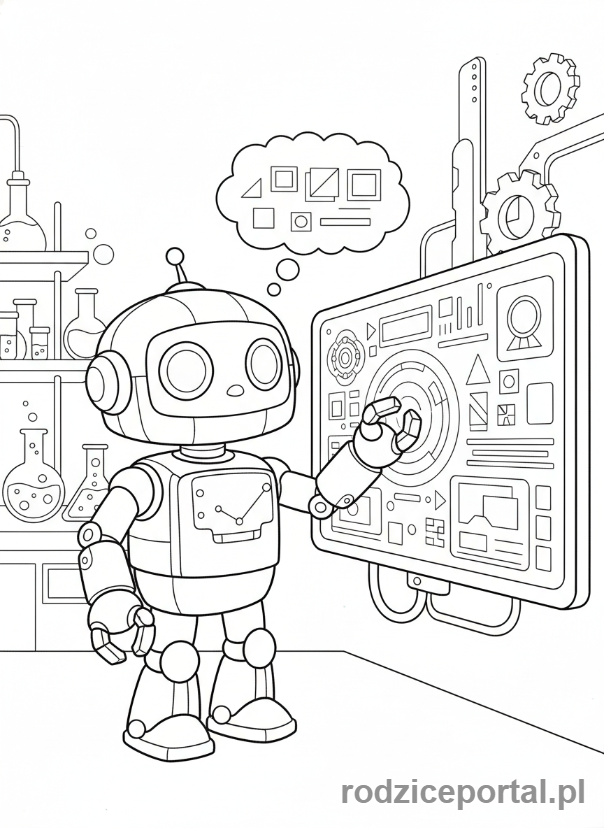 Kolorowanka Trening Pamięci - Robot zapamiętujący kody