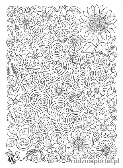 Kolorowanka Trening Uwagi - Labirynt z kwiatami