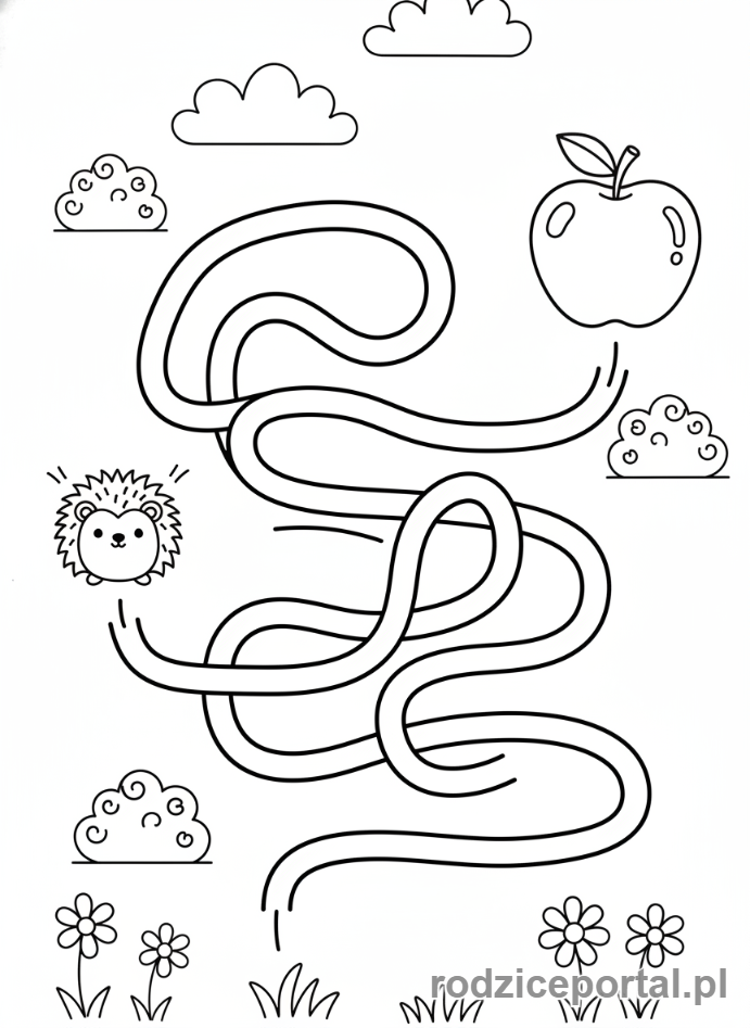Kolorowanka Trening Uwagi - Ścieżka dla jeża do jabłka