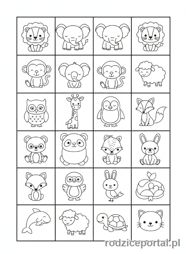 Kolorowanka Trening Uwagi - Znajdź pary zwierząt