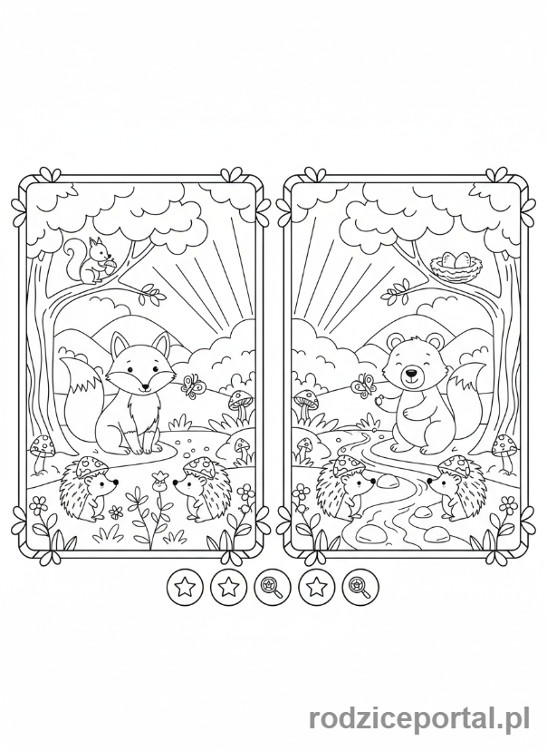 Kolorowanka Trening Uwagi - Znajdź różnice w lesie