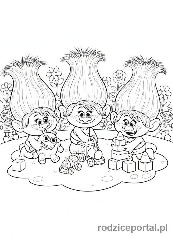 Kolorowanka Trolle - Malenkie-Trolle-zabawa