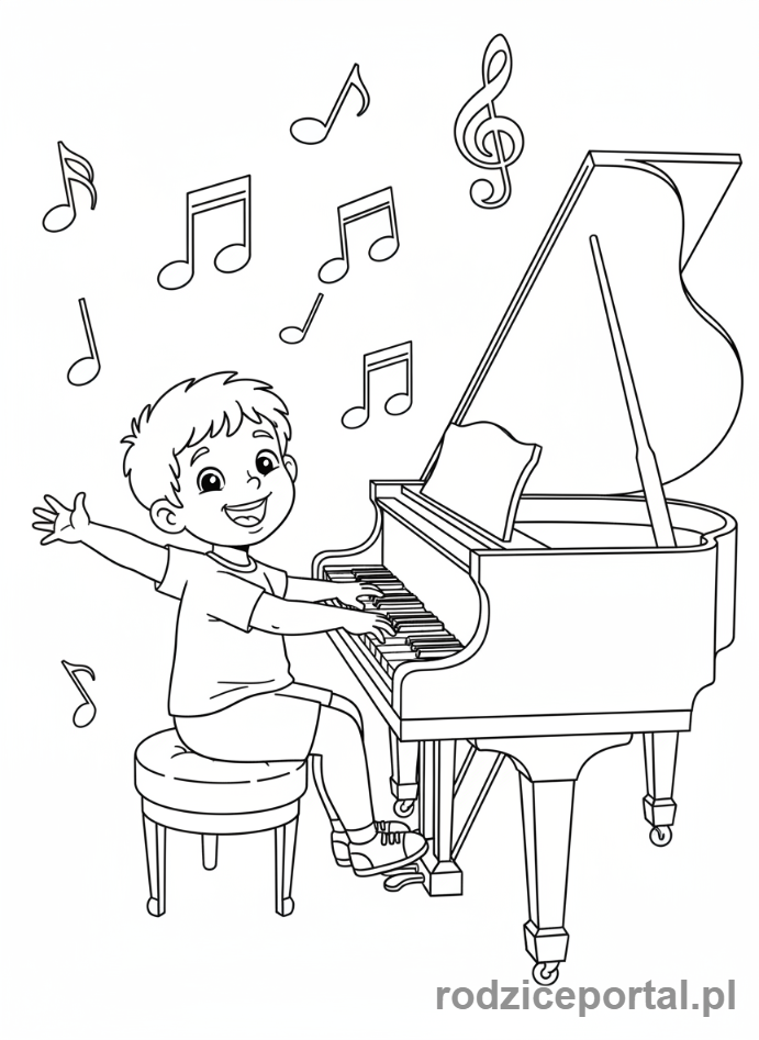 Kolorowanka Twórcze Zadania - Dziecko grające na pianinie