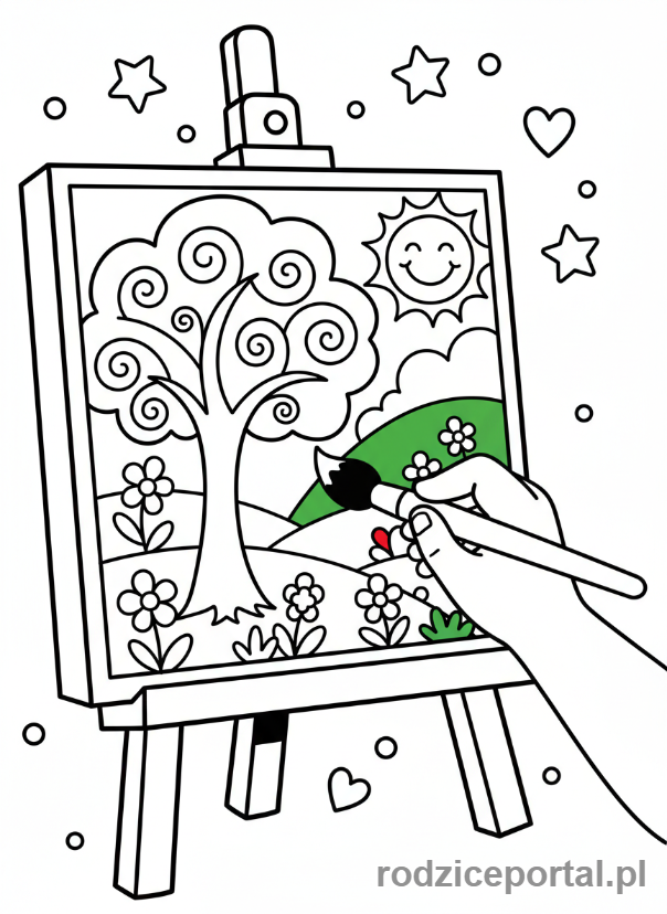 Kolorowanka Twórcze Zadania - Dziecko malujące obraz