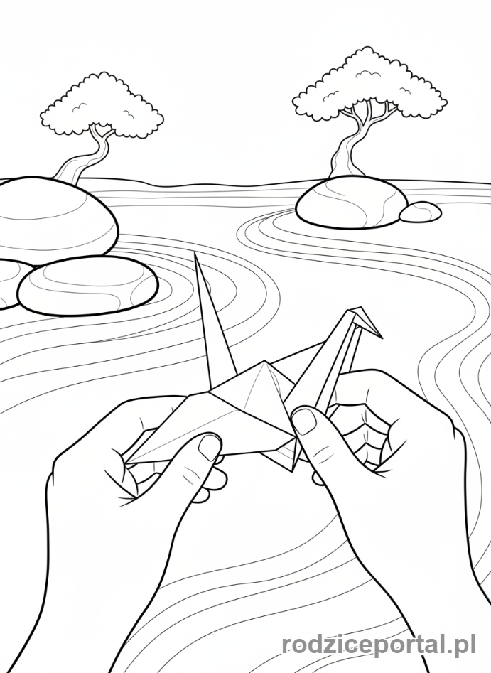 Kolorowanka Twórcze Zadania - Dziewczynka składająca origami