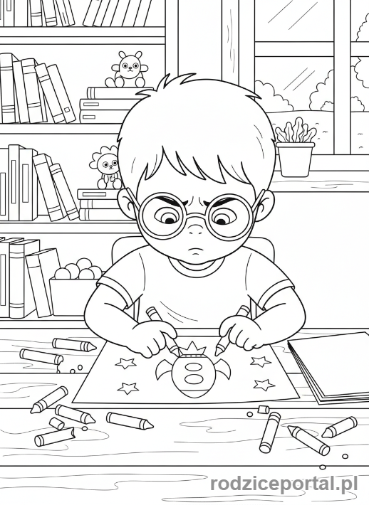 Kolorowanka Tydzień Dziecka - Chłopiec rysujący kredkami