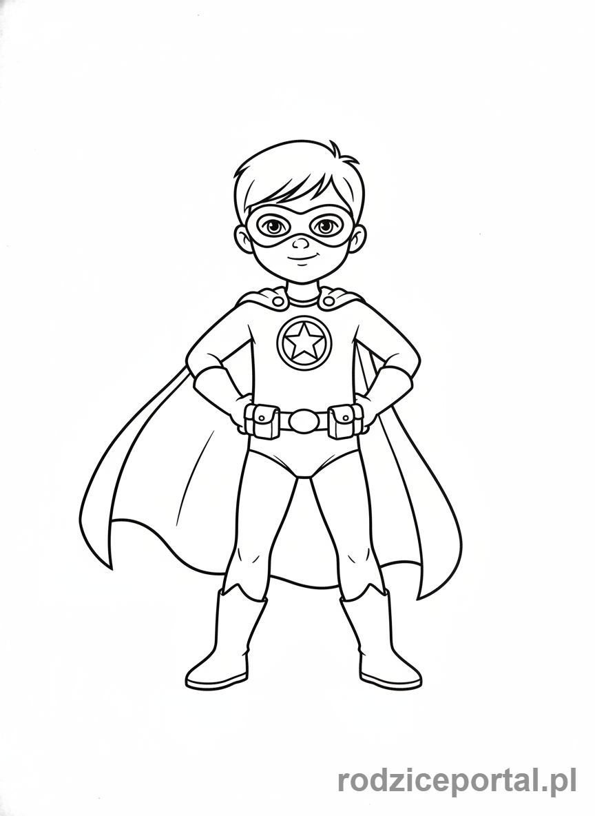 Kolorowanka Tydzień Dziecka - Dziecko przebrane za superbohatera