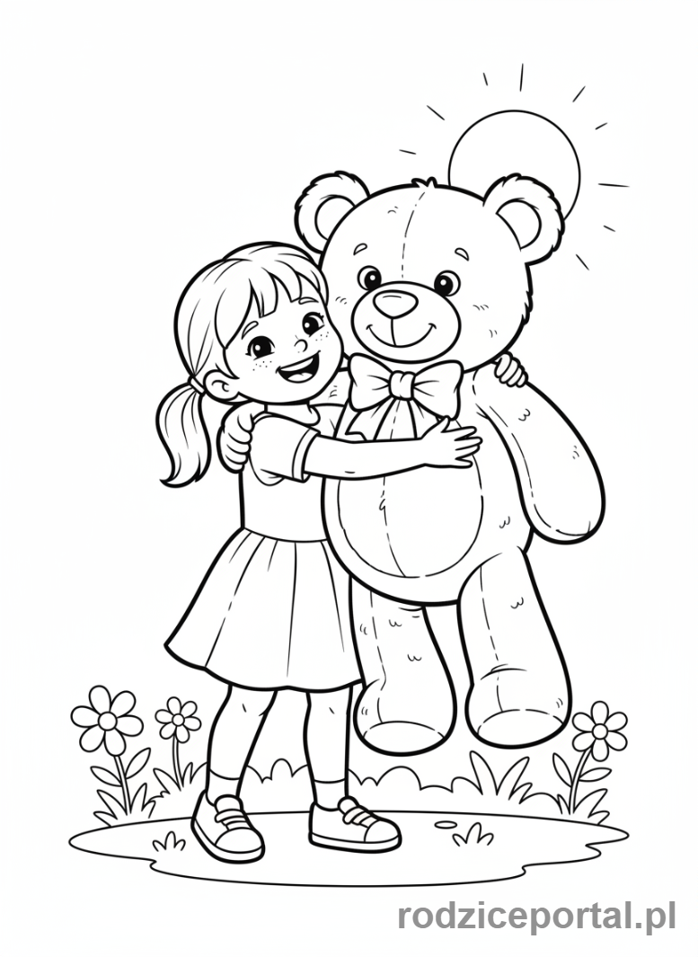 Kolorowanka Tydzień Dziecka - Dziewczynka z pluszowym misiem