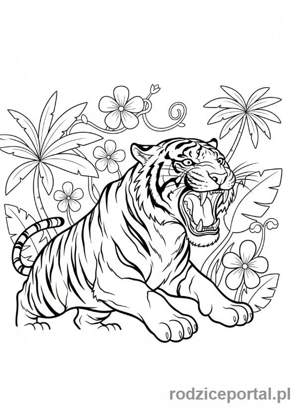 Kolorowanka Tygrys - Ryczący tygrys