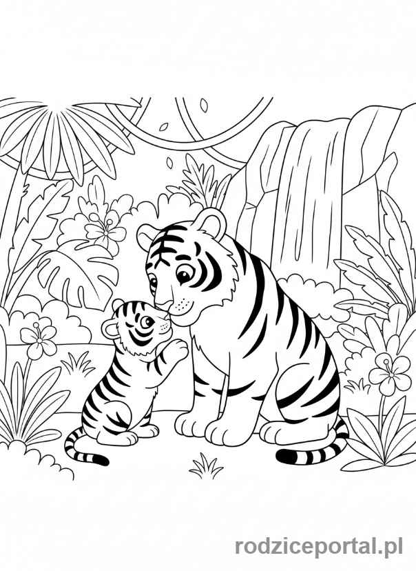 Kolorowanka Tygrys - Tygrysica z młodym