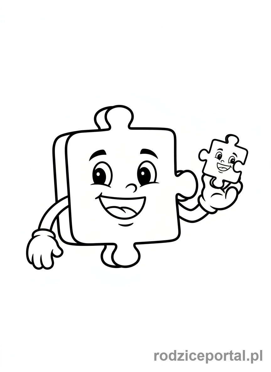 Kolorowanka Układanki - Postać puzzla trzymająca kawałek