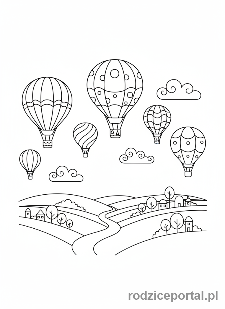 Kolorowanka Uspokajające - Balony powietrzne niebo