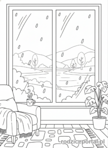 Kolorowanka Uspokajające - Deszczowe okno