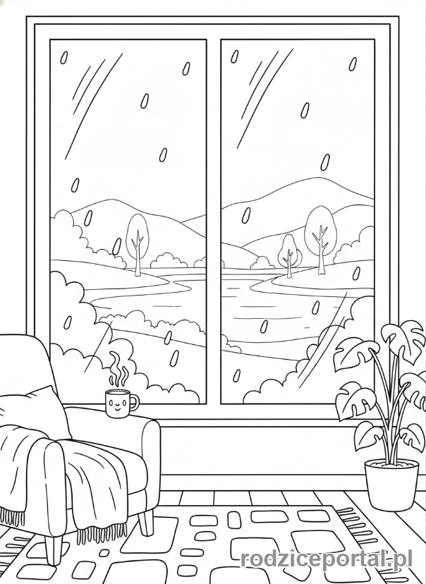 Kolorowanka Uspokajające - Deszczowe okno