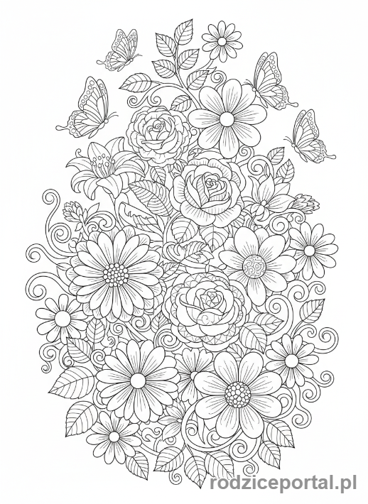 Kolorowanka Uspokajające - Kwitnący ogród