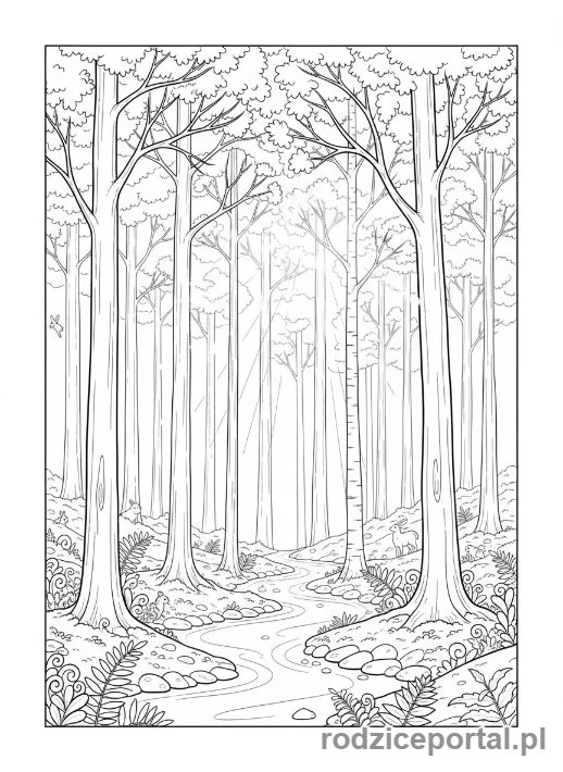 Kolorowanka Uspokajające - Spokojny las mgła