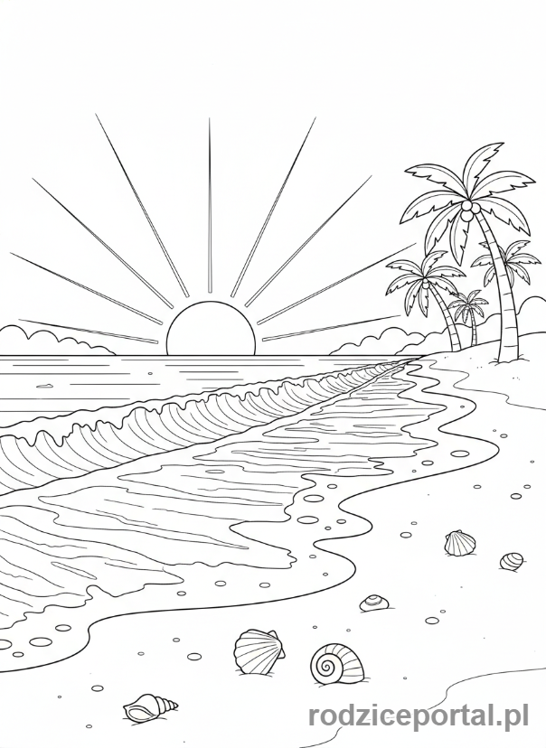 Kolorowanka Uspokajające - Zachód słońca plaża