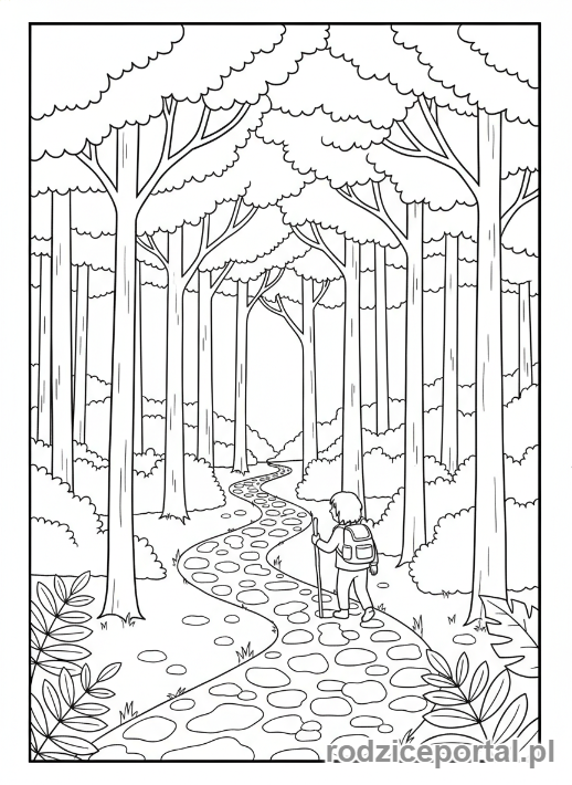 Kolorowanka Uspokojenie - Spacer w spokojnym lesie