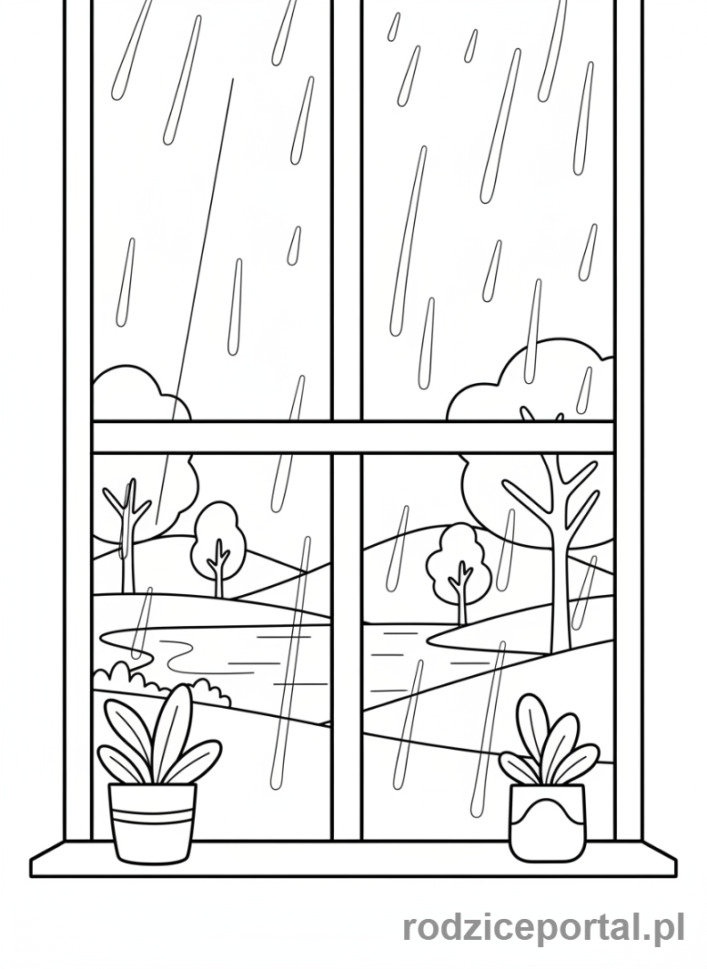 Kolorowanka Uspokojenie - Widok przez deszczowe okno