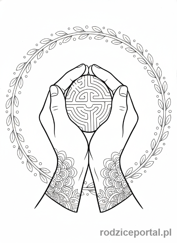 Kolorowanka Uważność - Uważne dłonie z kamieniem